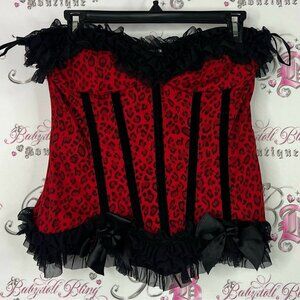 Coquette bustier sexy lingerie bows ribbons Red and Black Lace Corset